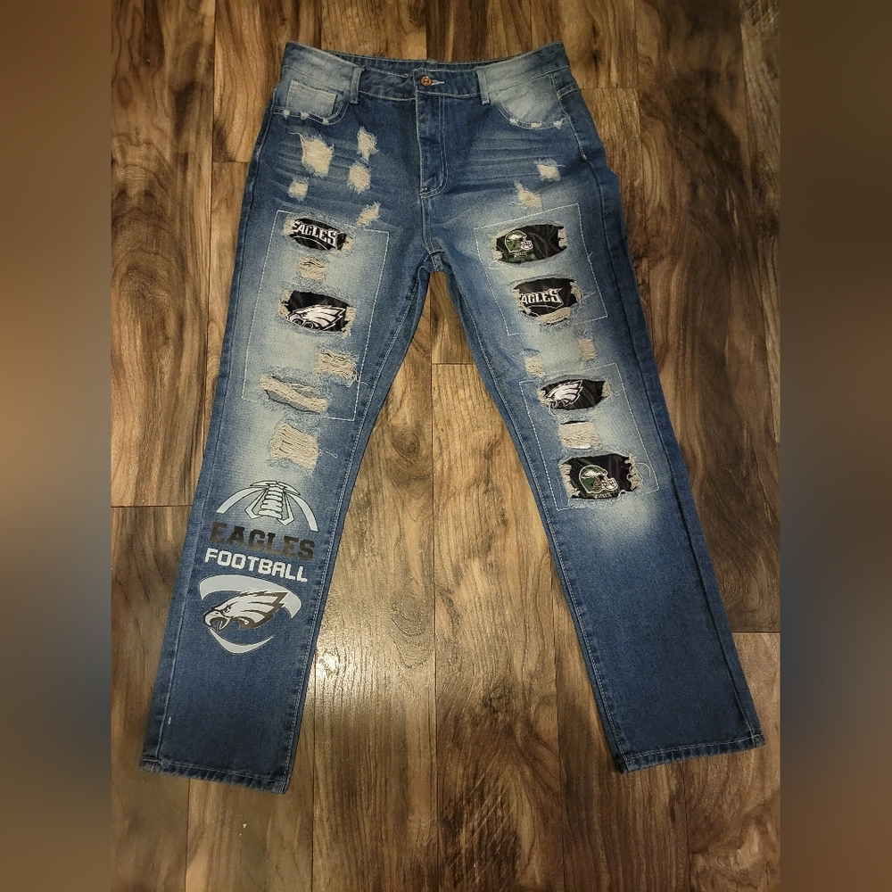 Women's Stylish custom-made Philadelphia Eagles Blue Distressed Jeans